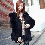 Long Sleeve Hooded Collar Evening Faux Fur Coat