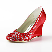 Satin Wedge Heel Closed Toe With Rhinestone Wedding Party Women's Shoes