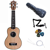 hanknn - ukelele soprano sólida de abeto con funda / cadena / correa pasadas /