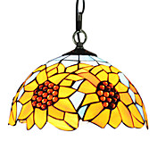 60W 1 - Light Tiffany Glass Pendent Light in Yellow Flower Design
