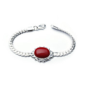 Unique Fashion Jewelry One Oval Imitation Gem Stone Silver Plate Bracelet (More Colors)