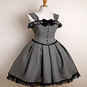 Sin mangas hasta la rodilla de algodón gris Gothic Lolita vestido