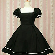 Kortærmet Knælang Black Cotton firkantet halsudskæring Classic Lolita Dress