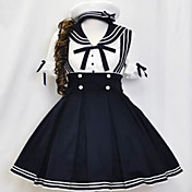 Manga corta hasta la rodilla de tinta azul y blanco vestido de algodón Sailor Lolita