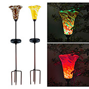 Set of 2 Color Changing Iron Carft Solar LED Glass Lily Light Garden Decor Stake Lamp (CIS-A2051C)