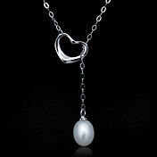 Fine Jewelry Elegant Freshwater Pearl Heart Sterling Silver Necklace
