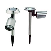 Solar Powered White Light LED Genopladelig Stainless Steel Garden Spotlight (2-Pack)