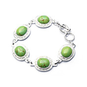 Elegant Fashion Jewelry Five Big Oval Imitation Gem Stone Silver Plate Bracelet (More Colors)