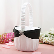 panier de fleurs en satin blanc avec strass fleur