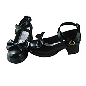 Schwarz PU Leder 4.5cm High Heel Classic Lolita Schuhe mit Schleife