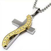 oro degli uomini pendente croce (catena gratuito) (4,4 * 2,4 * 0,5 centimetri)