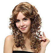 Capless Medium Brown Curly Synthetic Wigs
