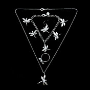Set bijoux élégants en argent plaqué femmes, y compris collier, bague, bracelet, boucles d'oreilles