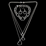 Set bijoux élégants plaqué argent coeur creux plat femmes, y compris collier, bracelet, boucles d'oreilles