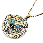 Cobre antigo Coruja Zircon colar vintage