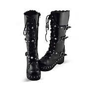 Handmade Black PU Cuir 7cm plate-forme Punk Lolita Bottes avec Rivet