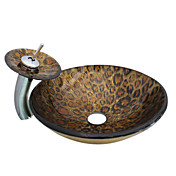 VT4220 Tempered Glass Vessel Round Sink With Mounting Ring and Pop-Up drain and Waterfall Faucet