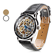 Men's PU Analog Mechanical Wrist Watch with Hollow Engraving (Black)