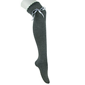 Gray Cotton School Lolita Stockings with Ribbon