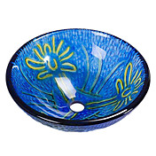 VT5005 Antique Tempered Glass Vessel Round Sink With Water Drain and Mounting Ring
