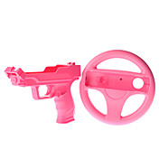 6-in-1 Accessories Kit for Wii(Contain 2 Battery Covers,2 Wrist Straps,1 Steering Wheel,1 Laser Gun,Pink)