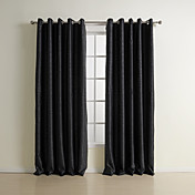 (Two Panels) Traditional Black Solid Embossed Blackout Curtains