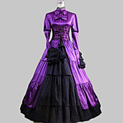 Langærmet Gulv-længde Purple Satin Cotton Classic Lolita Dress