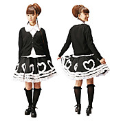 Long Sleeve Knee-length White and Black Cotton Heart Lace Trim Casual Lolita Outfit