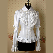 Met lange mouwen Wit Katoenen Land Lolita Blouse met kanten ruches