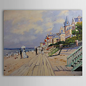 hand-painted pintura a óleo do calçadão na trouville por Claude Monet com moldura esticado