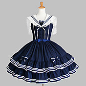Sin mangas de la rodilla-longitud de tinta azul vestido de algodón dulce lolita