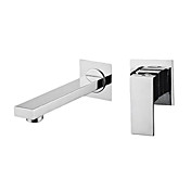 Contemporary Chrome Finish Single Handle Wall Mount Widespread Bathroom Sink Faucet