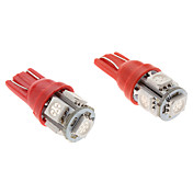T10 1W 5x5050 SMD Red Light LED Bulb for Car (2-Pack, 12V)