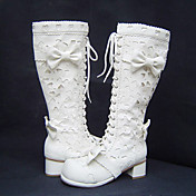 Handmade White and Black PU Leather 4.5cm High Heel Hollow Carved Gothic Lolita Boots