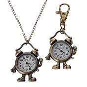 Unisex alarmklok Style Alloy Analoog Quartz sleutelhanger ketting horloge (Brons)