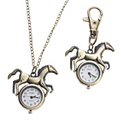 Unisex Estilo Cavalo liga Analógico Quartz Chaveiro Colar Watch (Bronze)