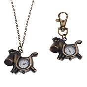Desenhos animados Unisex Cavalo Estilo liga Analógico Quartz Chaveiro Colar Watch (Bronze)