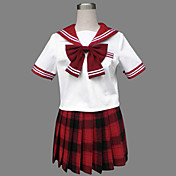 Cute Girl Red Check Pattern Jazz Wool Sailor School Uniform