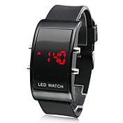 Orologio LED (rosso), unisex, quadrante rettangolare, cinturino in silicone - Nero