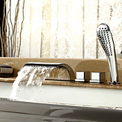 Contemporary Waterfall Tub Faucet with Hand Shower - Chrome Finish