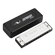 Swan - (SW1020H-3) 10 Big Hole 20 Tone Blues Square Blues Harp med plastboks (Laser-utskrift Silver Finish)