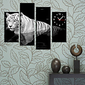 35 "moderno Tiger Style Orologio da parete in tela 4 pezzi