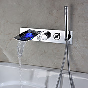 Chrome Finish Color Changing Wall Mount Tub Faucet With Hand Shower
