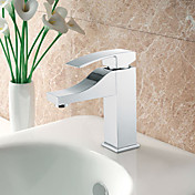 Contemporary Single Handle Chrome Finish Solid Brass Bathroom Sink Faucet