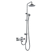 Thermostatic Contemporary Chrome Finish Wall Mount Brass Shower Faucet with 8 Inch Shower Head and Hand Shower