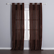 (Two Panels) Classic Jacquard Brown Stripe Energy Saving Curtains