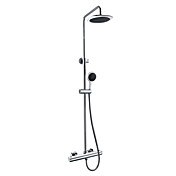 Thermostatic Chrome Finish Wall Mount Contemporary Shower Faucet with 8 Inch Shower Head and Hand Shower