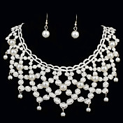Elegante Parels Met Kant Vrouwen sieraden set inclusief ketting, oorbellen