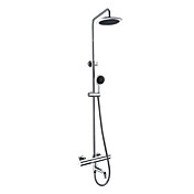 Thermostatic Contemporary Chrome Finish Wall Mount Shower Faucet with 8 Inch Shower Head and Hand Shower