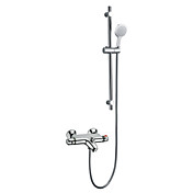 Chrome Finish Termostatbatteri Moderne Wall Mount Sliding Dusj Blandebatteri med 8 Inch dusjhode og hånddusj